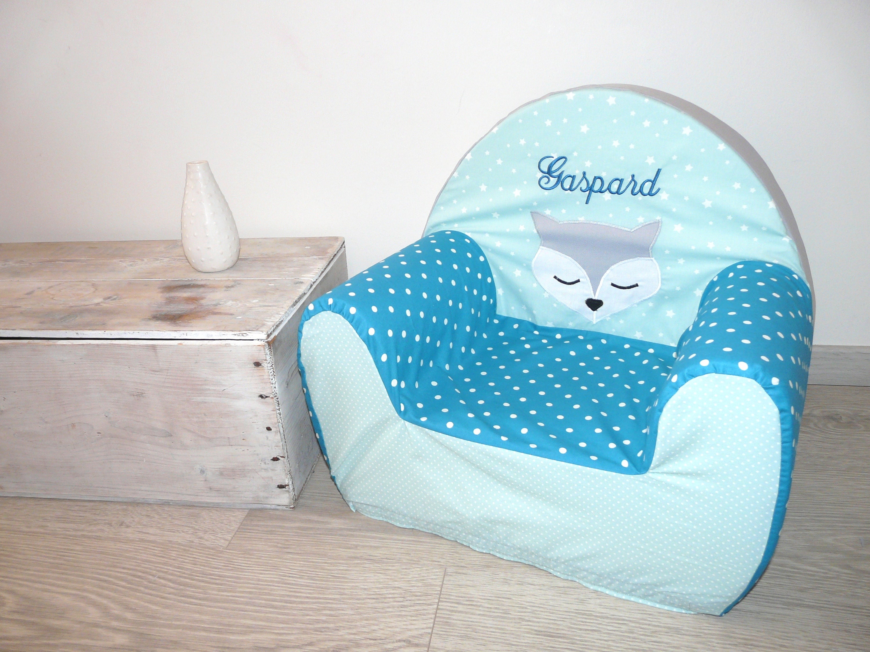 Fauteuil Club Enfant Personnalisé Déhoussable - Renard Vert Mint, Menthe, Bleu Pétrole