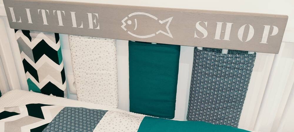 Protection Barreaux Lit Bébé, Tour de Lit, Bleu Canard, Pétrole, Gris