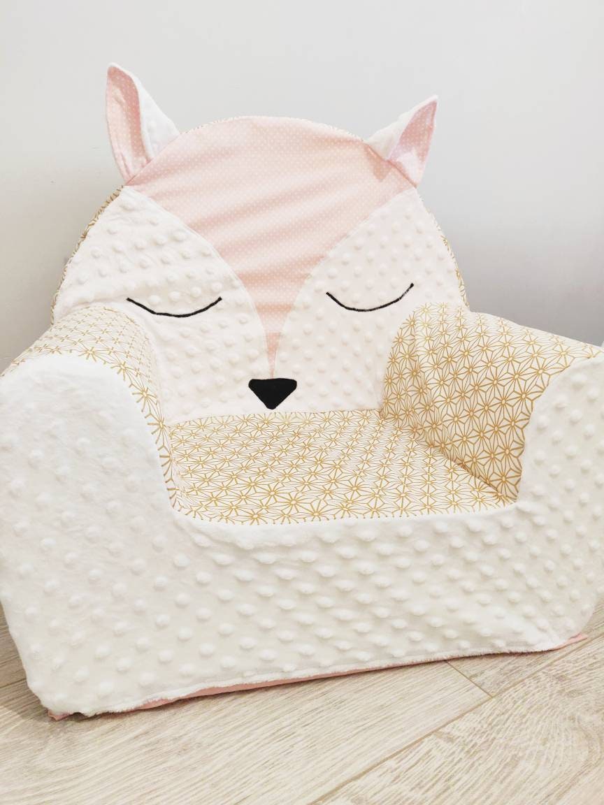 Fauteuil Petit Renard Rose, Doré et Blanc