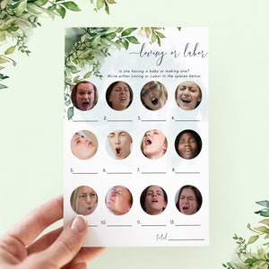 Loving or Labor Quiz Baby Shower Game Greenery Theme, Baby Shower Party Games, Watercolor Baby Shower, 5x7 Loving or Labour Picture Quiz