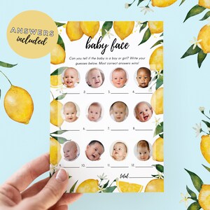 Baby Face Baby Shower Game Lemon Theme, Baby Shower Party Games, Citrus Baby Shower, 5 x 7 Baby Face Picture Game