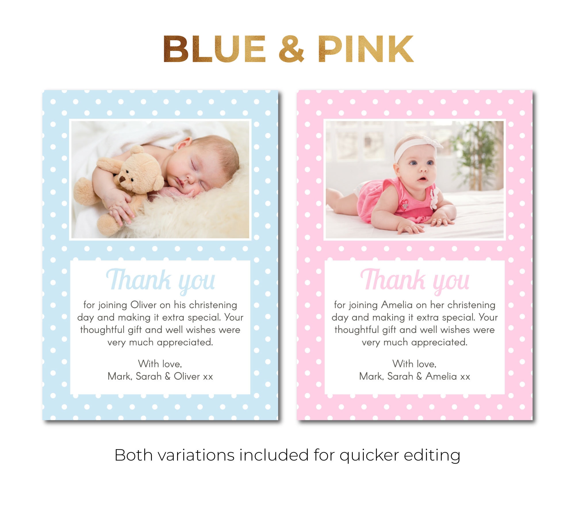 Christening Baptism Thank You Card Editable Template Instant Etsy