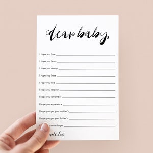 Caro bambino, gioco per baby shower a tema minimalista, giochi per feste di baby shower, baby shower minimalista, biglietto di consigli "Caro bambino" 5 x 7 per la futura mamma