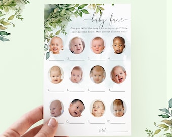 Baby Face Baby Shower Game: Watercolor Greenery (Digital Download) Downloadable PDF