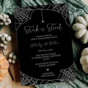 Halloween Party Invitation, Editable Invitation Instant Download 5 x 7 Spider Halloween Party Invitation, Webbing Design