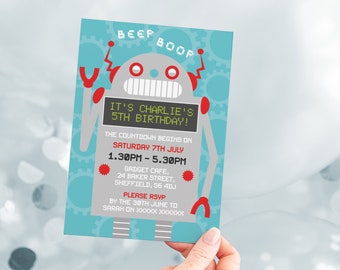 Robot Birthday Invitation, Editable Invitation Instant Download 5 x 7 Robot Sci-Fi Boy Birthday Pary Invitation