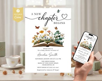 A New Chapter Begins, Storybook Baby Shower Invite | Editable Canva Template