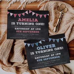Invitation de fête d&#39;anniversaire pour enfants, Invitation modifiable Téléchargement instantané Invitation d&#39;anniversaire pour enfants de craie de 5 x 7, anniversaire de garçons, anniversaire de filles