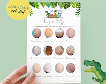 Dinosaur Baby Shower Game: Bump or Beer Belly Quiz (Digital Download) Downloadable PDF