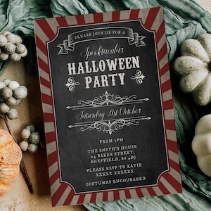 Invitation de fête d'Halloween, Invitaton modifiable Téléchargement instantané 5 x 7 Invitation de fête d'Halloween de cirque d'horreur