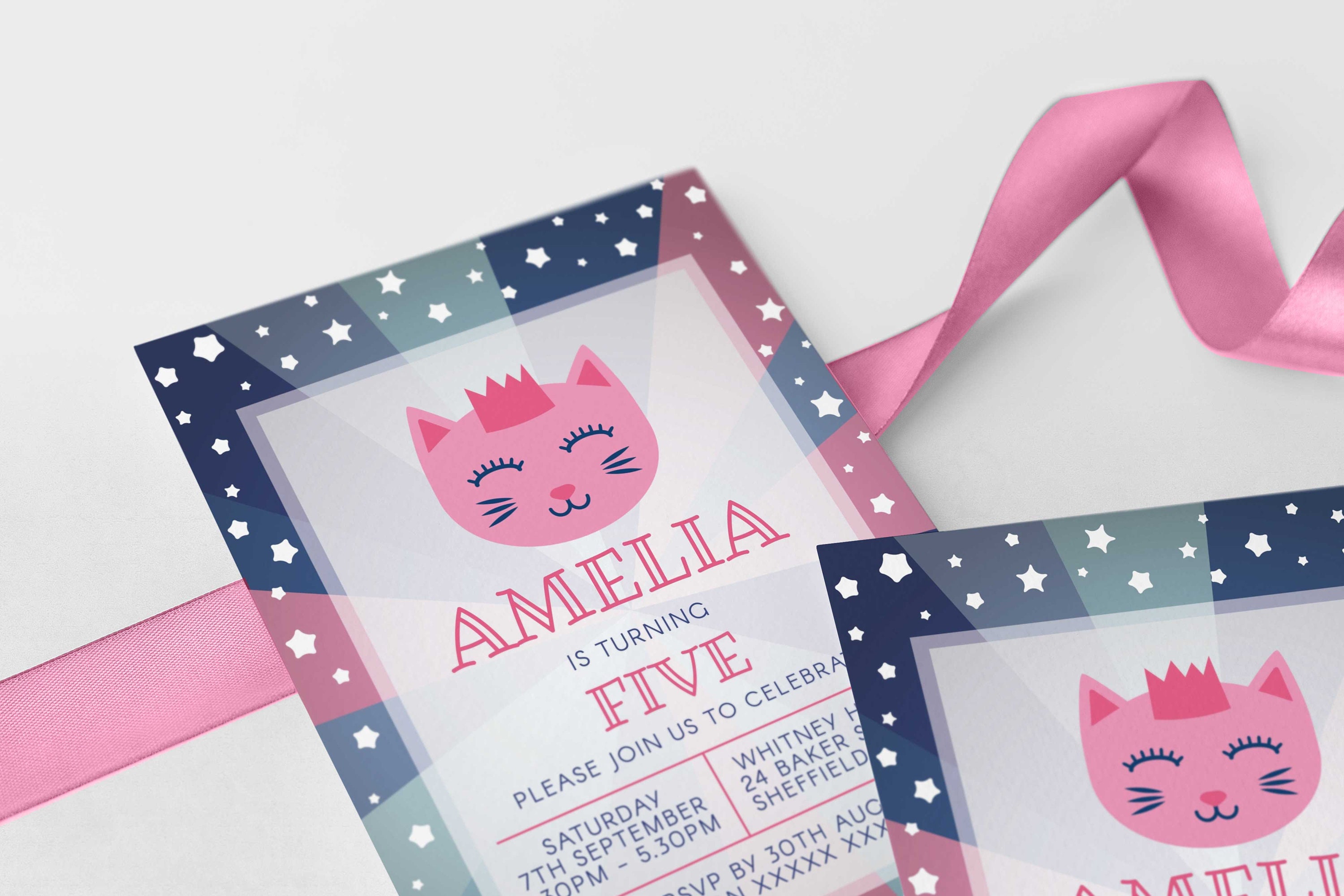 Kitty Birthday Invitation Editable Template Instant Download | Etsy