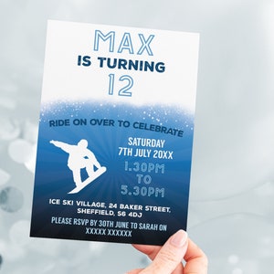 Invitation d'anniversaire de snowboard, modèle modifiable Téléchargement instantané 5 x 7 Snowboard Birthday Party Invite, Teen Birthday Party