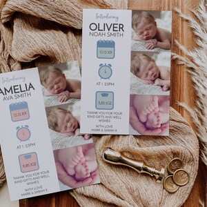 Tarjeta de anuncio de nacimiento, plantilla editable Descarga instantánea 5 x 7 Plantilla de anuncio de bebé, niño, niña