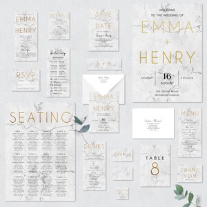 Marble with Gold Wedding Invitation Bundle, Editable Template Instant Download Gold Wedding Invitation Suite Editable Template