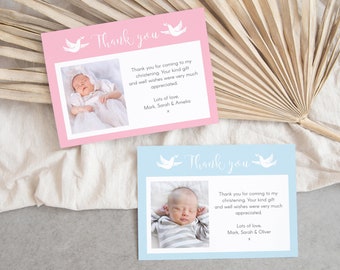 Christening Baptism Thank You Card, Editable Template Instant Download 5 x 7 Baptism Thank You Card, Naming Day Thank You Note