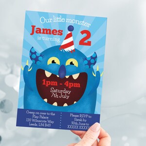 Monster verjaardagsuitnodiging, bewerkbare sjabloon Instant Download 5 x 7 kleine Monster jongens verjaardagsfeestje uitnodiging