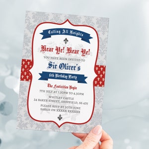 Knight Birthday Invitation, Editable Template Instant Download 5 x 7 Medieval Knight Boys Birthday Party Invitation