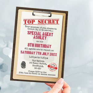 Spy Birthday Invitation, Editable Invitation Instant Download 5 x 7 Secret Agent Spy Birthday Party Invitation, Secret Agent Birthday Invite