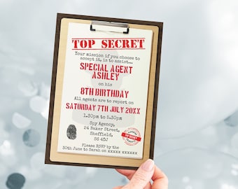 Spy Birthday Invitation, Editable Invitation Instant Download 5 x 7 Secret Agent Spy Birthday Party Invitation, Secret Agent Birthday Invite