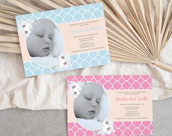 Floral Christening Invitation: Editable Baptism Template (Digital Download)