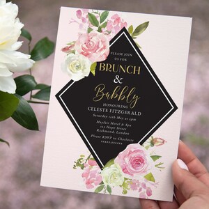 Brunch & Bubbly Bridal Shower Invitation, Editable Invitation Instant Download 5 x 7 Floral Bridal Shower Invite