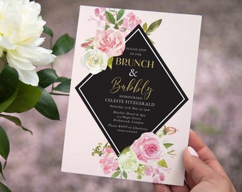 Floral Bridal Shower Invitation: Brunch & Bubbly, Editable (Digital Download)