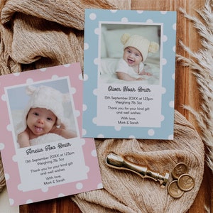 Nouvelle carte d'annonce de naissance de bébé, modèle modifiable Téléchargement instantané 5 x 7 Annonce de naissance de nouveau bébé Merci, bébé garçon, bébé fille