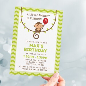 Monkey Birthday Invitation, Editable Invitation Instant Download 5 x 7 Little Monkey Jungle Birthday Party Invitation