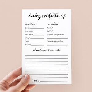 Bébé prédictions bébé douche jeu thème minimaliste, jeux de fête de douche de bébé, douche de bébé minimaliste, 5 x 7 conseils jeu de cartes