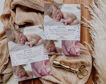 Editable Baby Birth Announcement Card Template 5x7 (Digital Download)