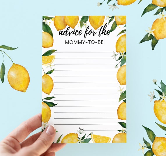 Lemon Theme Advice Card: Baby Shower Game (Digital Download) Downloadable PDF