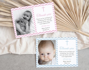 Christening Thank You Card, Editable Template Instant Download 5 x 7 Baptism Thank You Card, Naming Day Thank You Card, Baptism Card