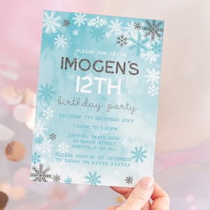 Winter Snowflakes Birthday Invitation: Editable Template (Digital Download)