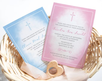 Watercolor Christening Invitation: Editable Template (5x7 Digital Download)