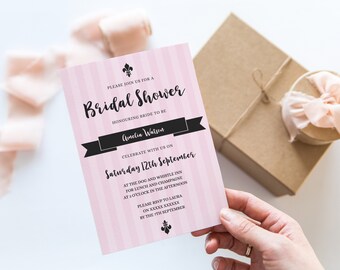 Bridal Shower Invitation, Editable Template Instant Download 5 x 7 Bridal Shower Invite, French Parisian Themed Bridal Shower Invitation