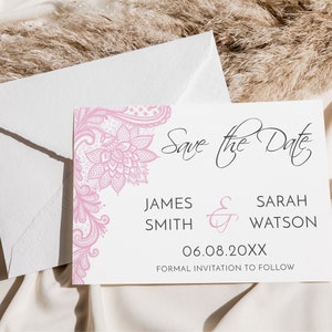 Wedding Save The Date Card, Editable Invitation Instant Download 5 x 7 Floral Lace Save The Date Card Design