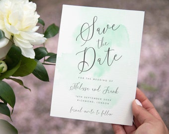 Green Watercolor Save the Date Invitation: Editable Template (5x7) (Digital Download)