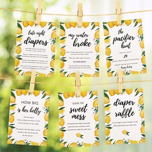 Lemon Editable Baby Shower Game Signs, Baby Shower Diaper Raffle, Lemon Baby Shower Party Games, Editable Baby Shower Signs, BS2901