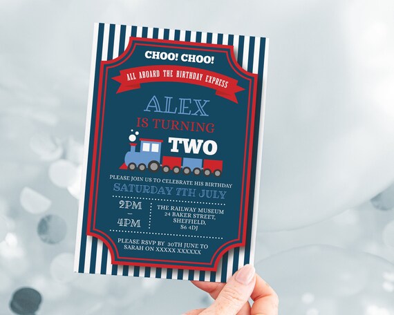 Trains Birthday Invitation, Editable Template Instant Download 5 X.
