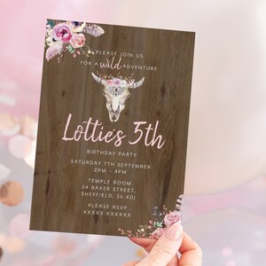 Invitación de cumpleaños tribal boho, plantilla editable Descarga instantánea 5 x 7 Invitación de fiesta de cumpleaños de chicas tribales boho