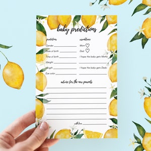 Prédictions pour bébé Baby Shower Game Thème citron, Baby Shower Party Games, Citrus Baby Shower, 5 x 7 Conseils Jeu de cartes BS2901