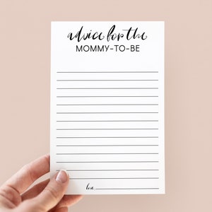 Conseils pour la future maman jeu de douche de bébé thème minimaliste, jeux de fête de douche de bébé, douche de bébé minimaliste, carte de conseils 5 x 7