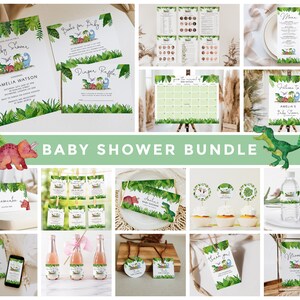 Dinosaur Baby Shower Party Bundle, Dinosaur Baby Shower Party Pack, Dinosaur Baby Shower Invitation,  Editable Dinosaur Baby Shower Template
