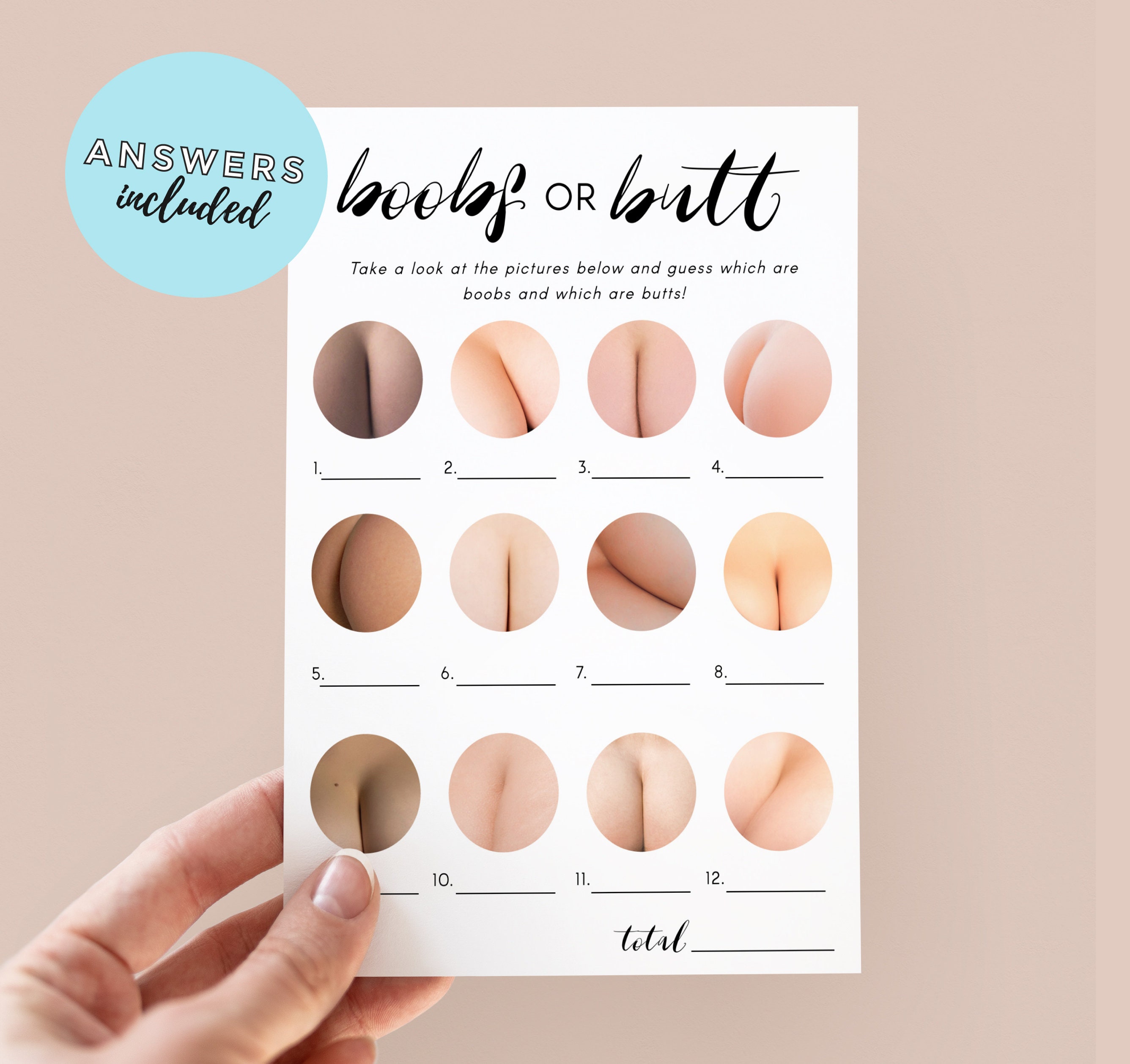 Boobs or Butt Quiz Baby Shower Game Minimalist Theme, Baby Shower