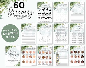 Pacote de Jogos para Chá de Bebê com Tema Verde: 60 Jogos para Festa (Download Digital) JPGs 5x7