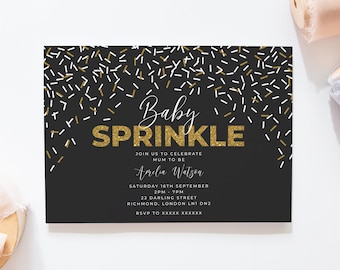 Baby Sprinkle Baby Shower Invitation, Editable Invitation Instant Download 5 x 7 Gold Glitter Baby Shower Invite, Pink & Gold Baby Shower