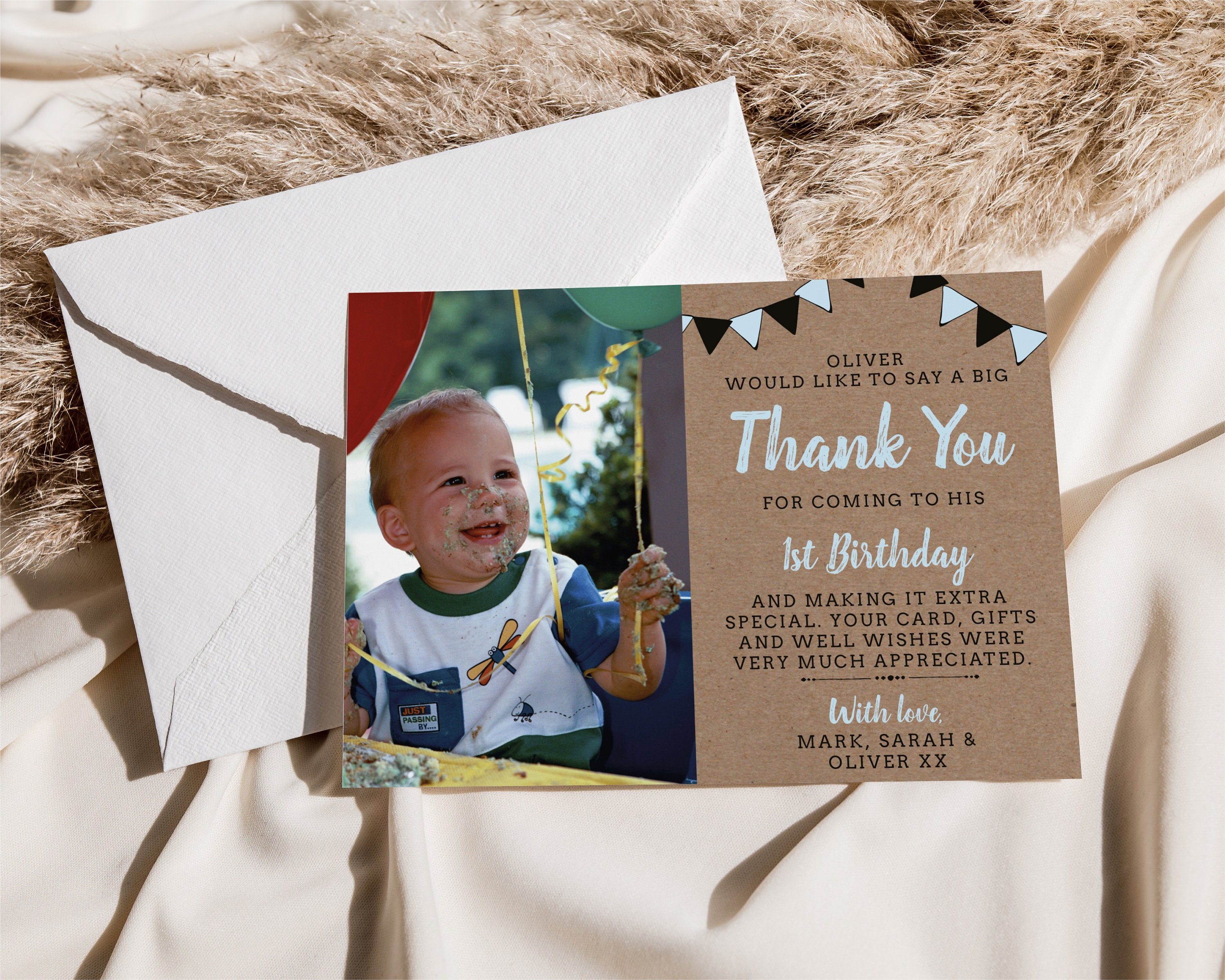 Birthday Thank You Card, Editable Template Instant Download 5 X 7 Kids ...