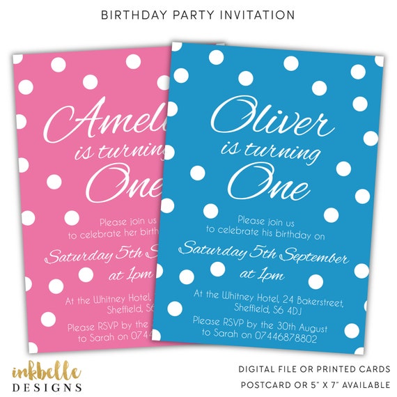 Birthday Invitation Printed Cards Digital File Pdf 1st Etsy