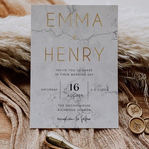 Marble with Gold Wedding Invitation, Editable Template Instant Download 5 x 7 Gold Wedding Invitation Editable Template