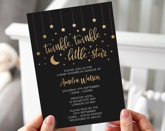 Twinkle Star Baby Shower Invitation: Gold Foil, Editable Template (Digital Download)